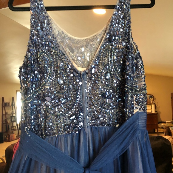 Formal full length sheer midnight blue jeweled - Picture 4 of 5